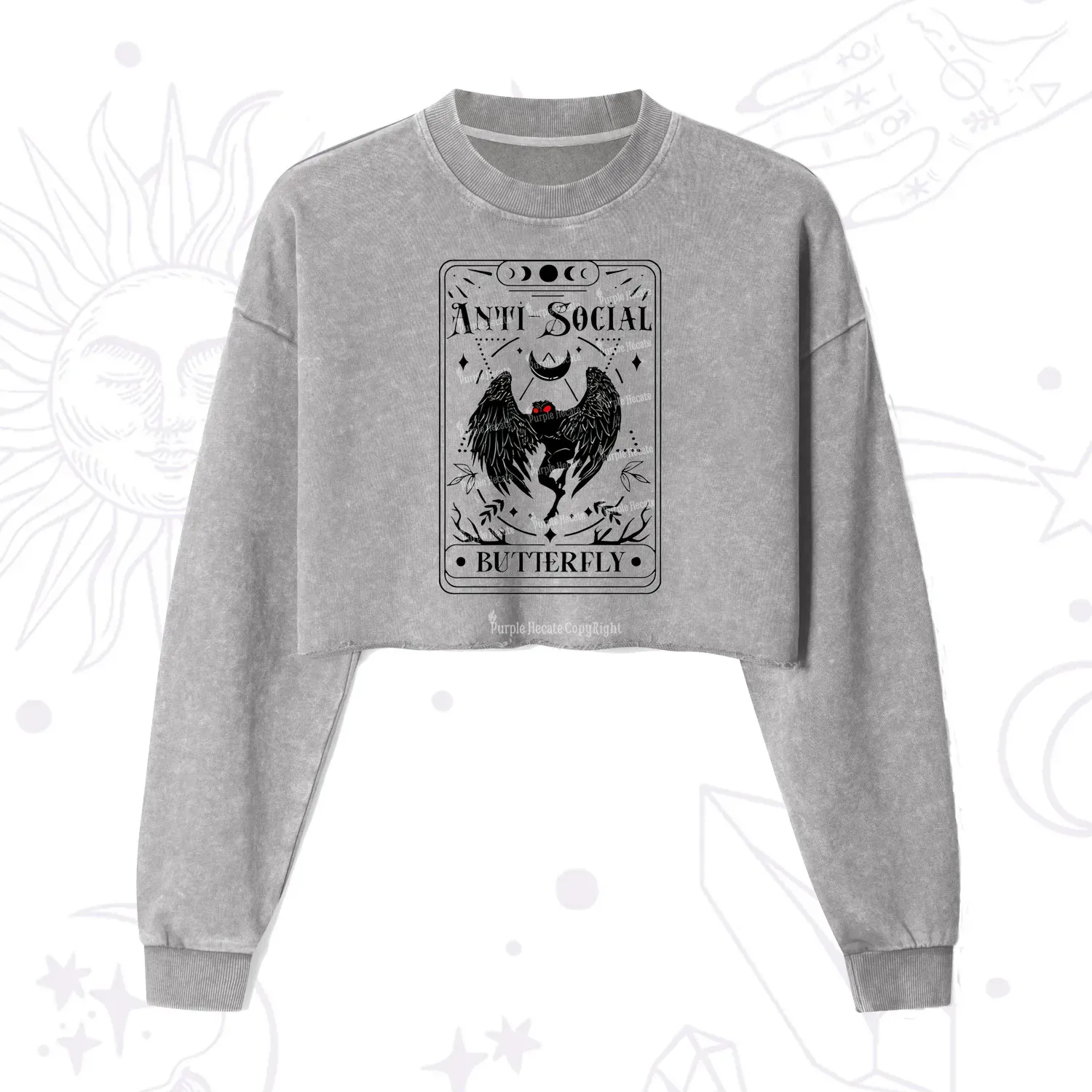 Purplehecate The Antisocial Butterfly Oracle Card Cropped Washed Sweatshirt