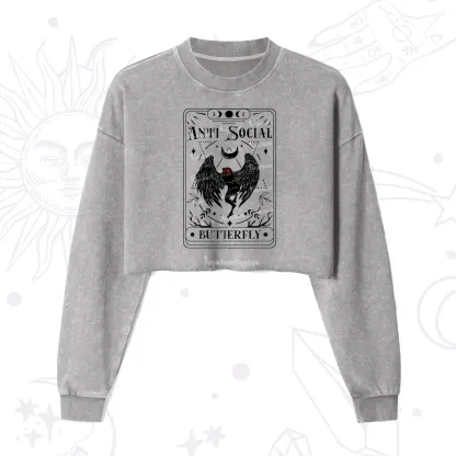 Purplehecate The Antisocial Butterfly Oracle Card Cropped Washed Sweatshirt