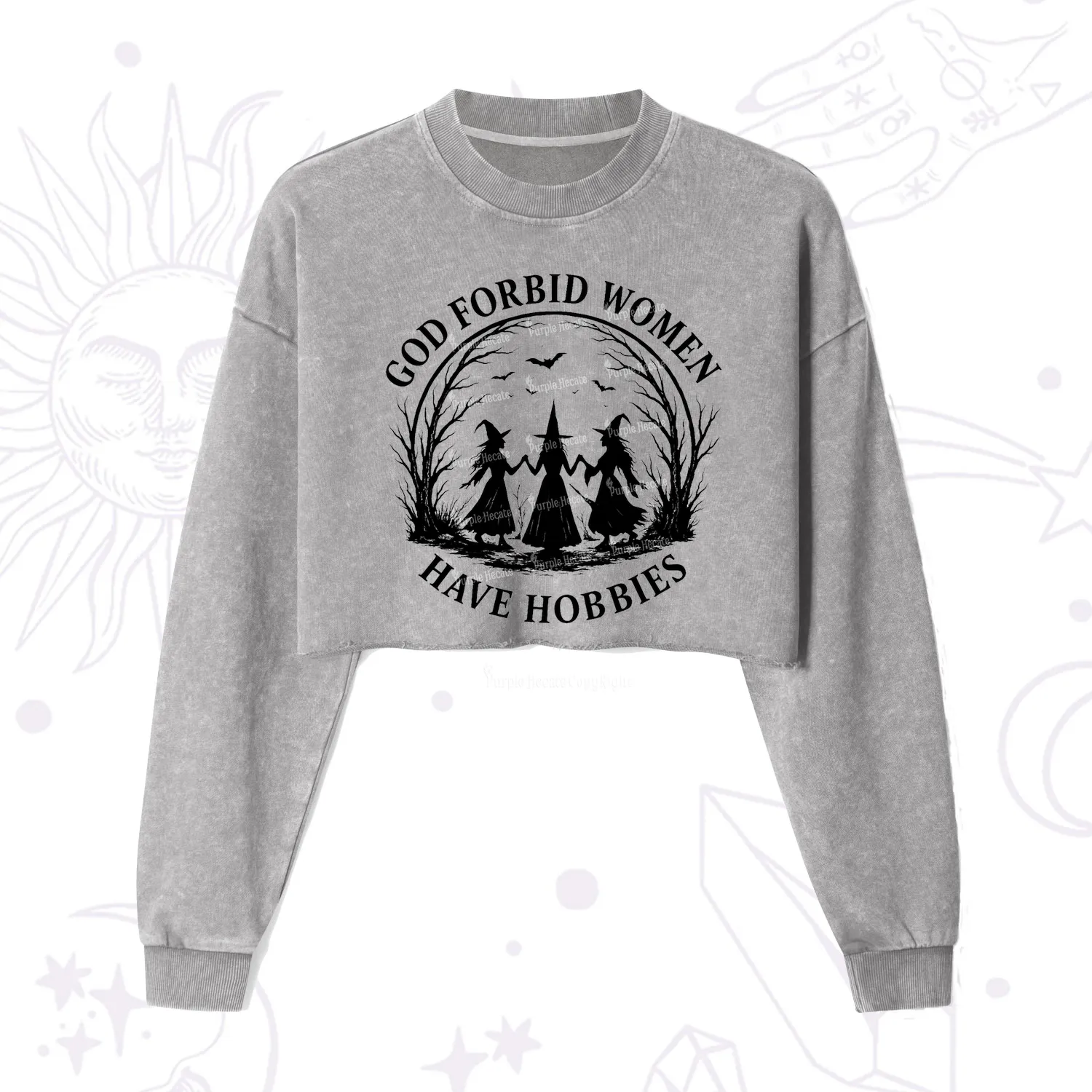 Purplehecate God Forbid Women Have Hobbies Cropped Washed Sweatshirt