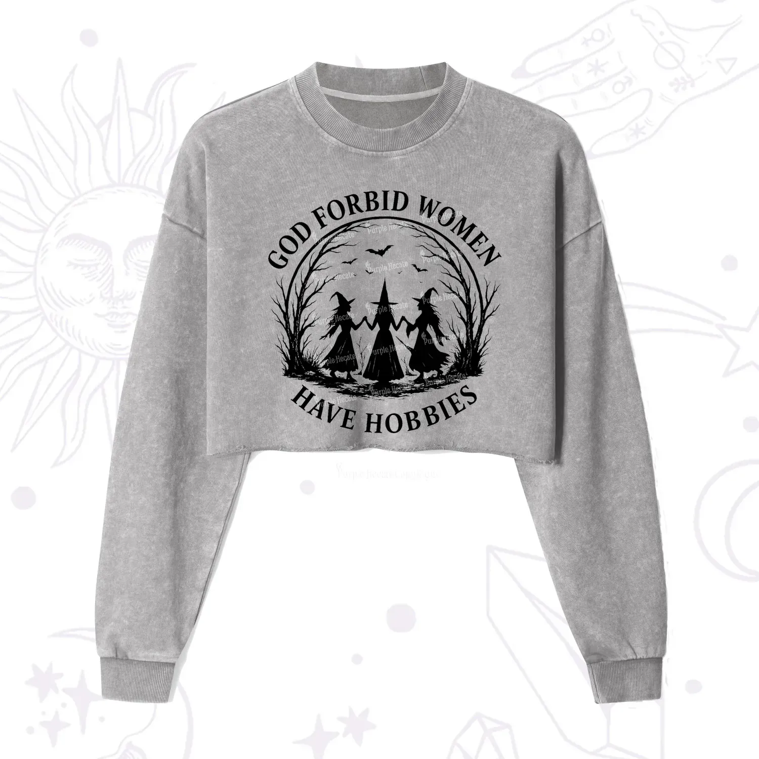 Purplehecate God Forbid Women Have Hobbies Cropped Washed Sweatshirt