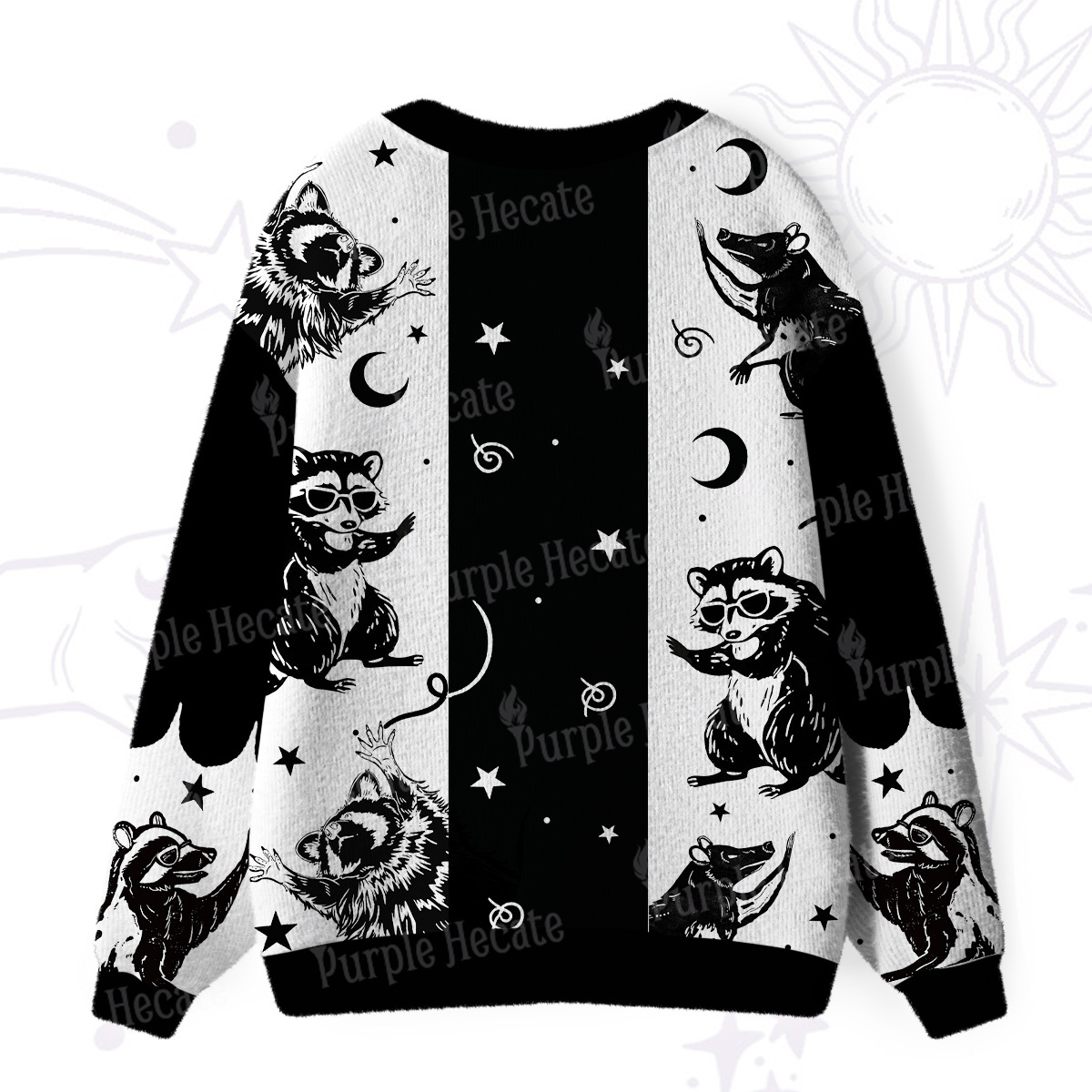 Purplehecate Galactic Raccoon Club Ugly Cardigan Sweaters