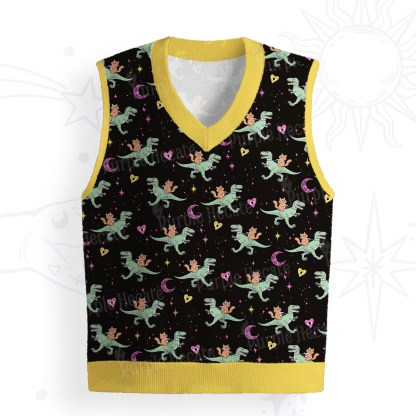 Purplehecate Witch Cat Rides the Dino Ugly Sweater Vest