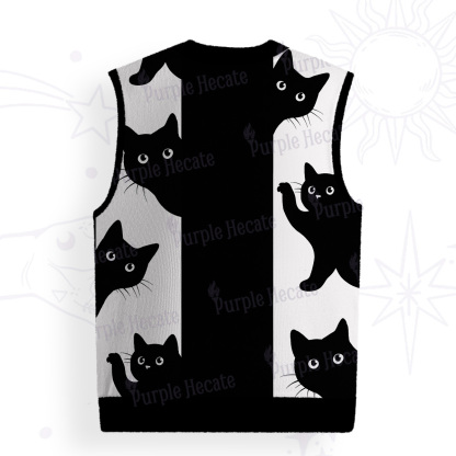 Purplehecate Peekaboo Cats Ugly Sweater Vest