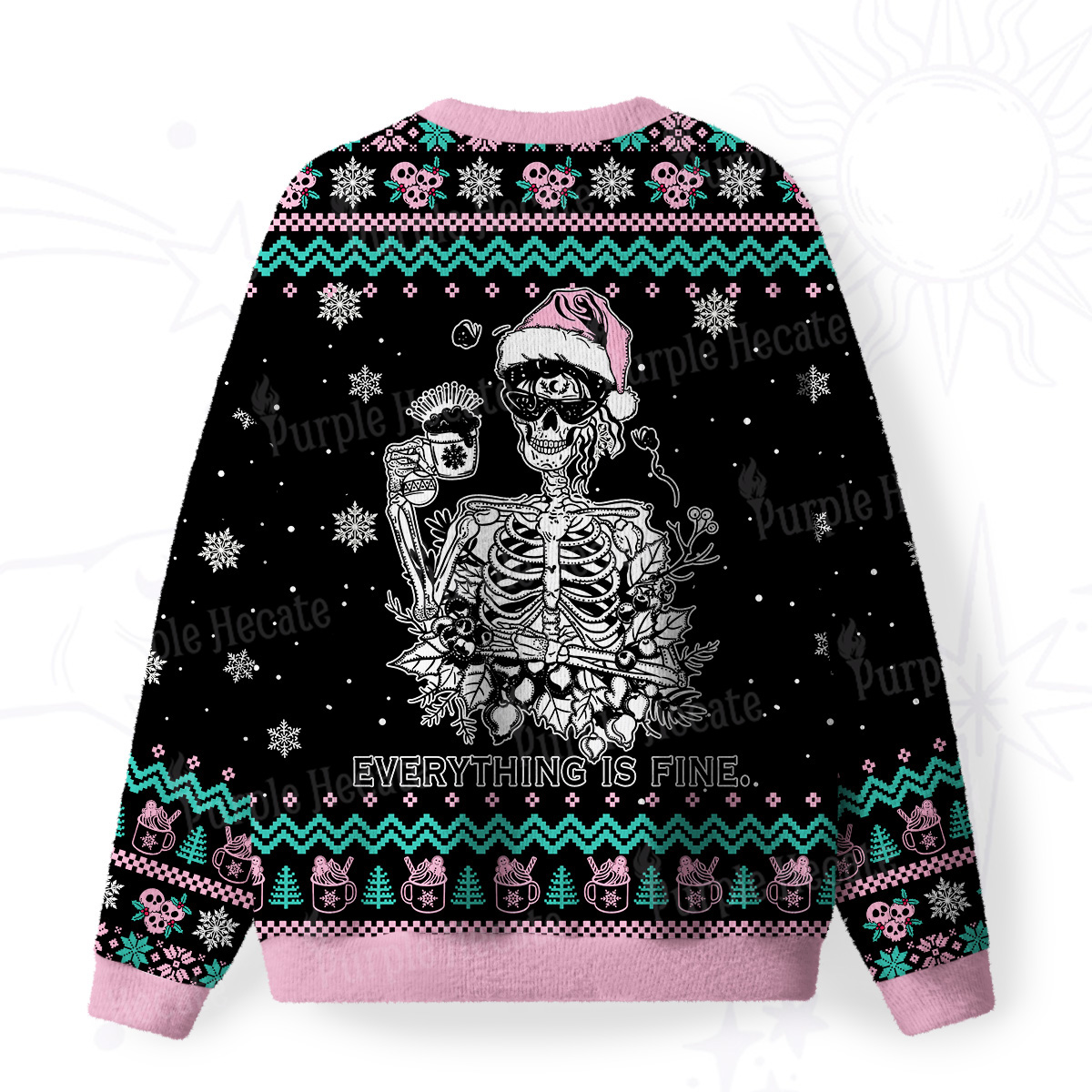 Purplehecate Everything Is Fine Christmas Fuzzy Ugly Christmas Sweatshirt