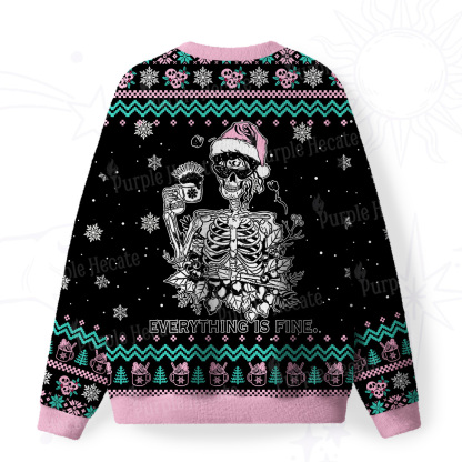 Purplehecate Everything Is Fine Christmas Fuzzy Ugly Christmas Sweatshirt