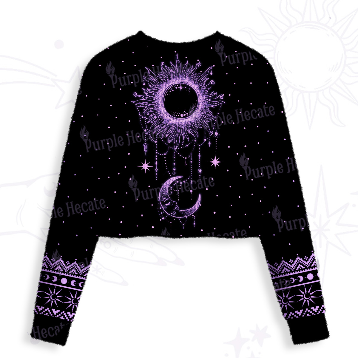 Purplehecate Radiance Of Sun And Moon Crop Fuzzy Ugly Sweatshirt
