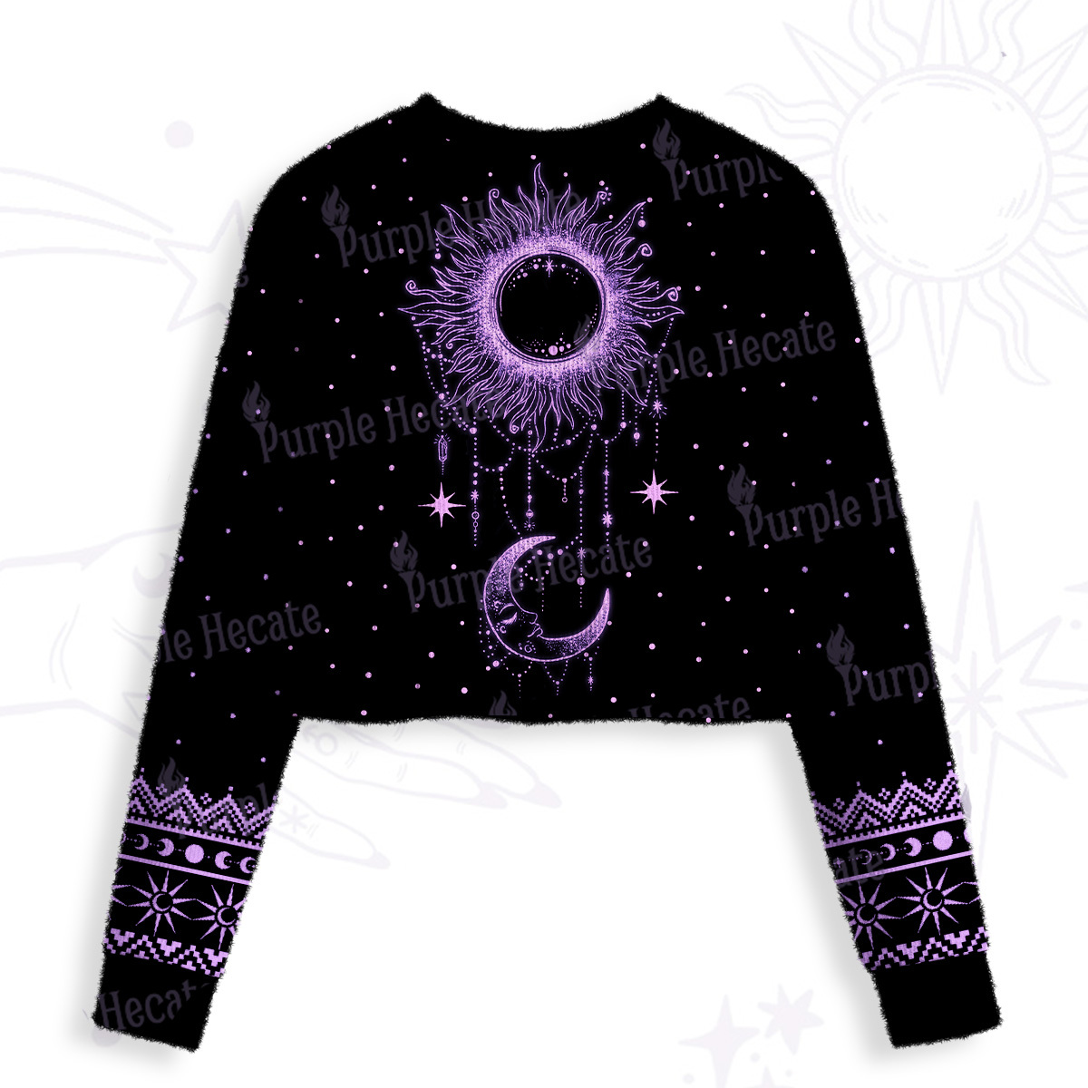 Purplehecate Radiance Of Sun And Moon Crop Fuzzy Ugly Sweatshirt