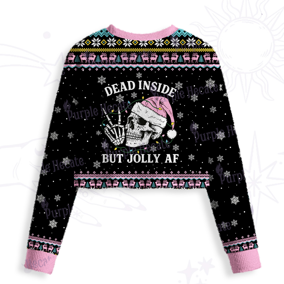 Purplehecate Dead Inside But Jolly AF Christmas Crop Fuzzy Ugly Sweatshirt