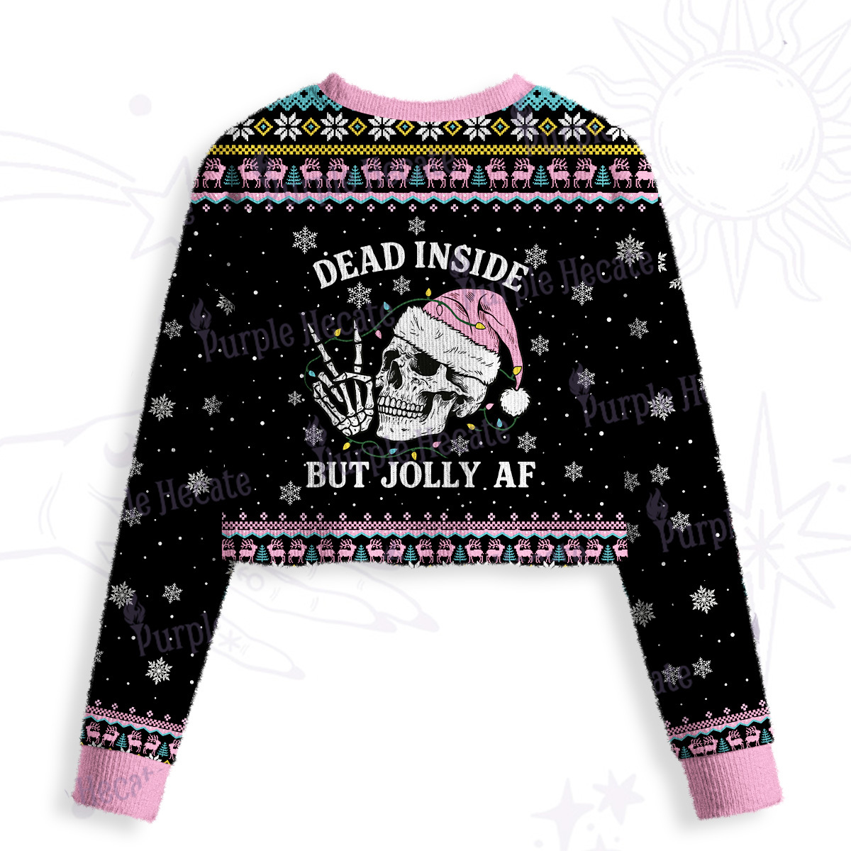 Purplehecate Dead Inside But Jolly AF Christmas Crop Fuzzy Ugly Sweatshirt
