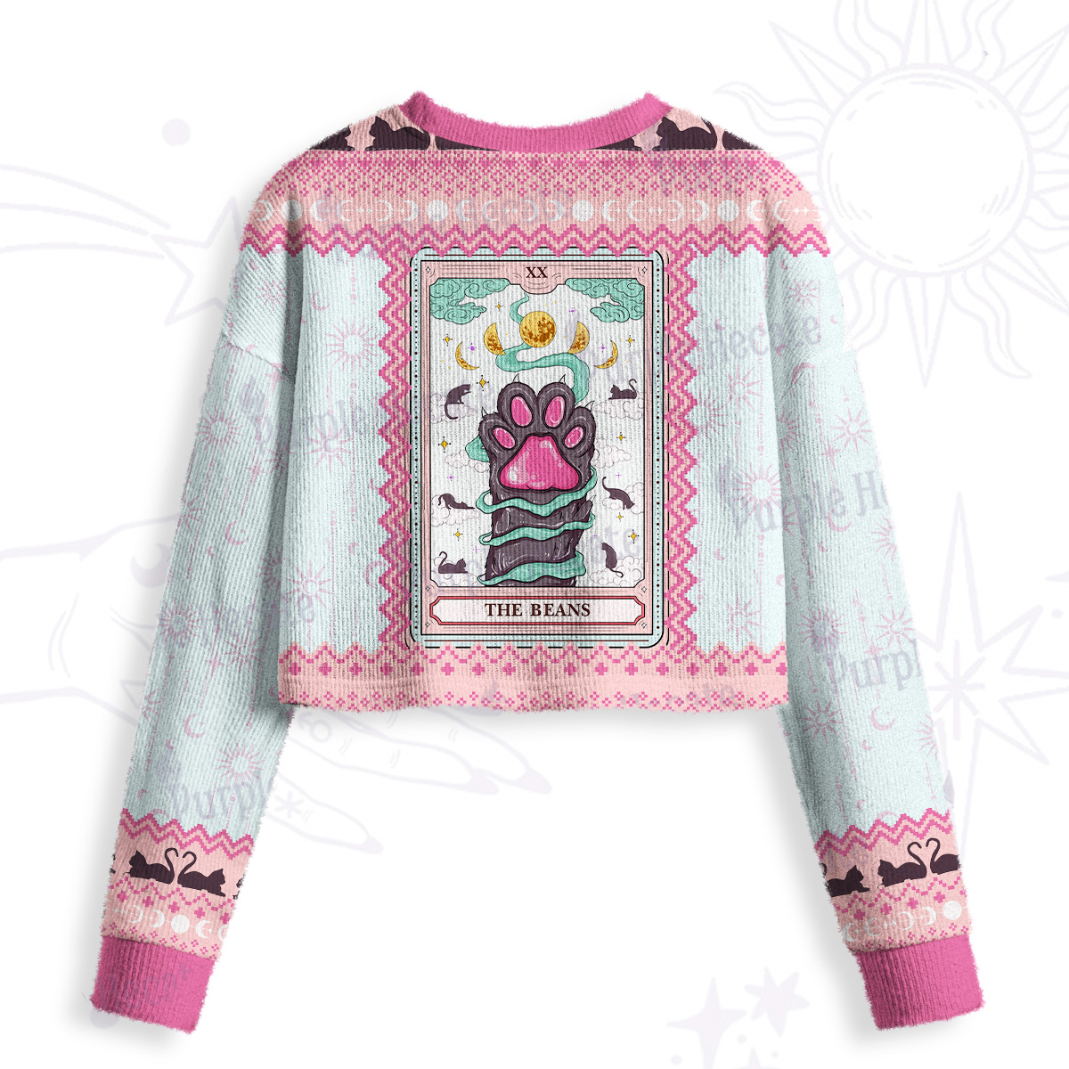 Purplehecate The Beans Cat Tarot Crop Fuzzy Ugly Sweatshirt