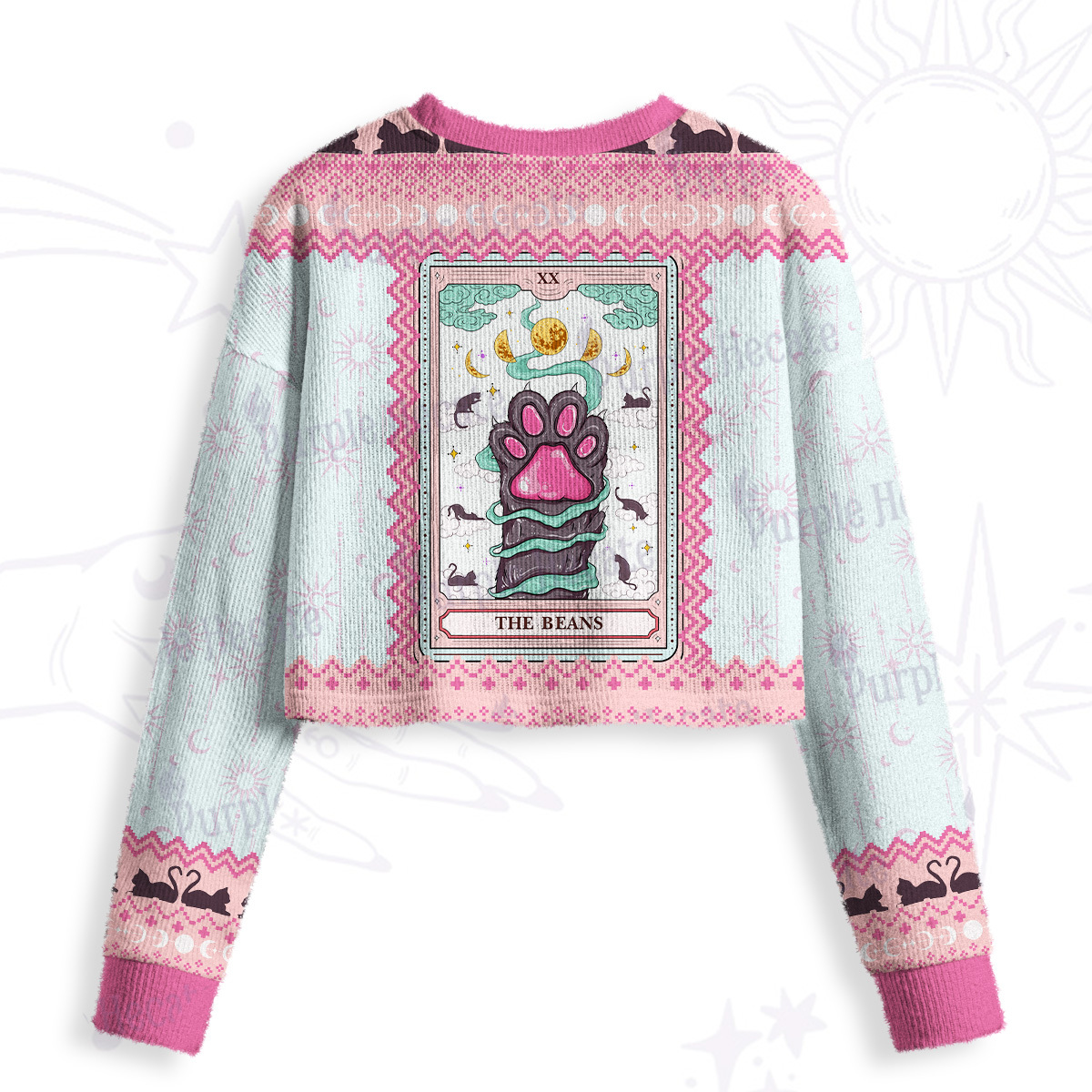 Purplehecate The Beans Cat Tarot Crop Fuzzy Ugly Sweatshirt