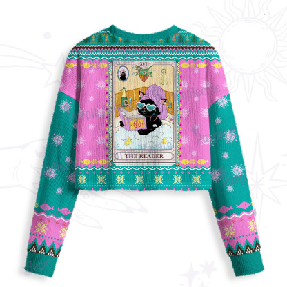 Purplehecate The Reader Cat Tarot Crop Fuzzy Ugly Sweatshirt