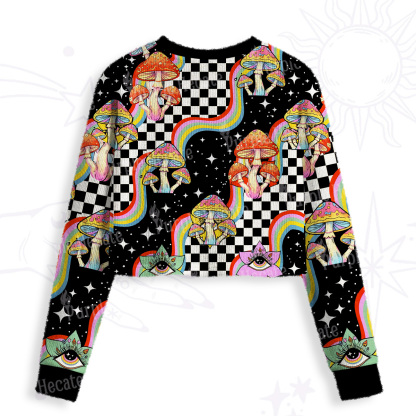 Purplehecate Trippy Rainbow Mushrooms Crop Fuzzy Ugly Sweatshirt