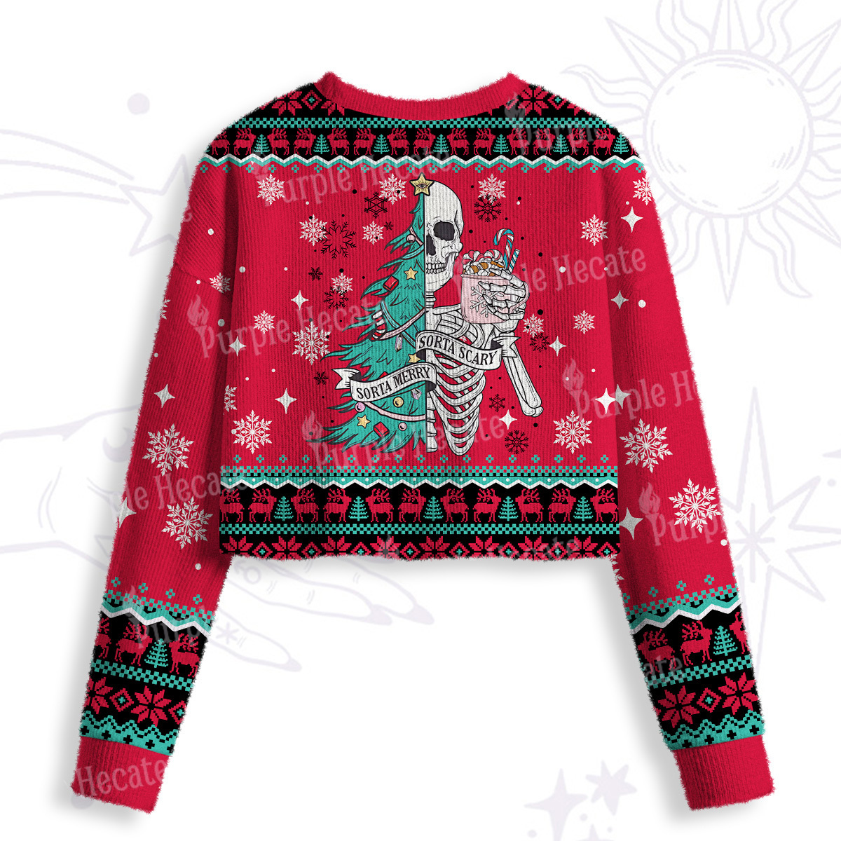 Purplehecate Sorta Merry Sorta Scary Christmas Crop Fuzzy Ugly Sweatshirt