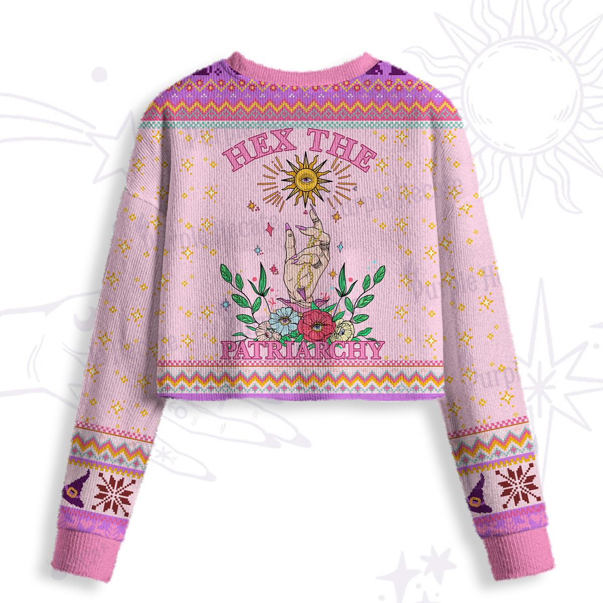 Purplehecate Hex The Patriarchy Witchy Crop Fuzzy Ugly Sweatshirt