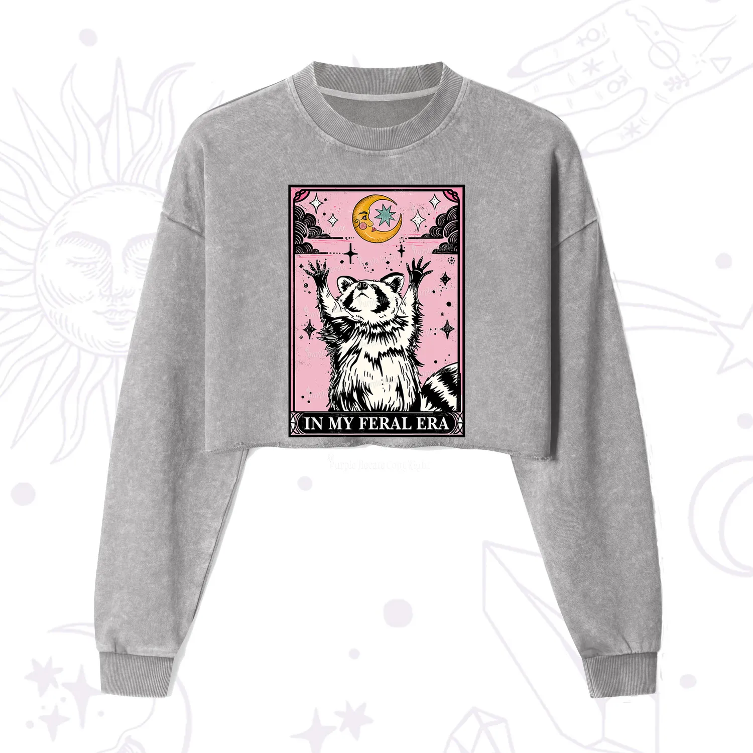 Purplehecate The In My Feral Era Tarot Raccoon Cropped Washed Sweatshirt