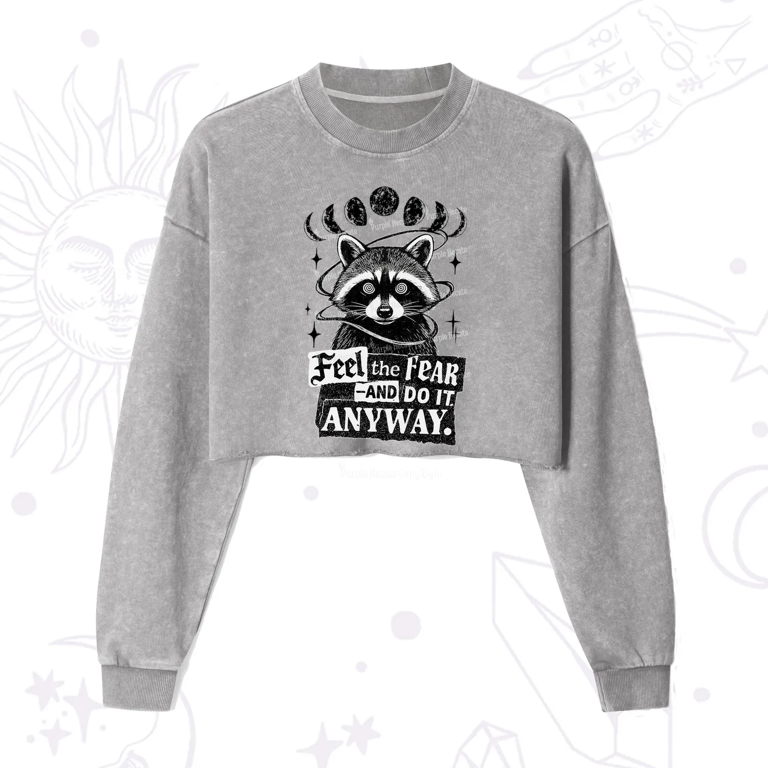 Purplehecate Feel The Fear And Do It Anyway Raccoon Cropped Washed Sweatshirt
