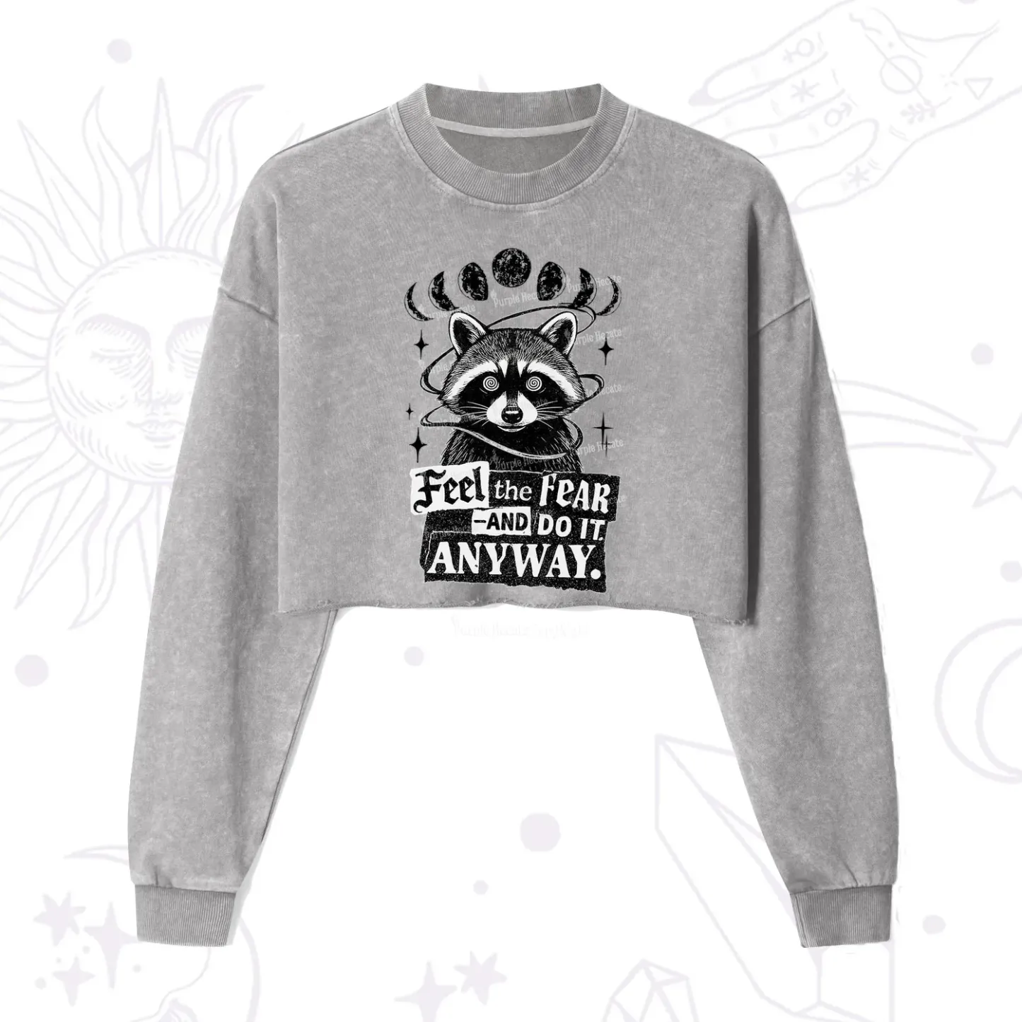 Purplehecate Feel The Fear And Do It Anyway Raccoon Cropped Washed Sweatshirt