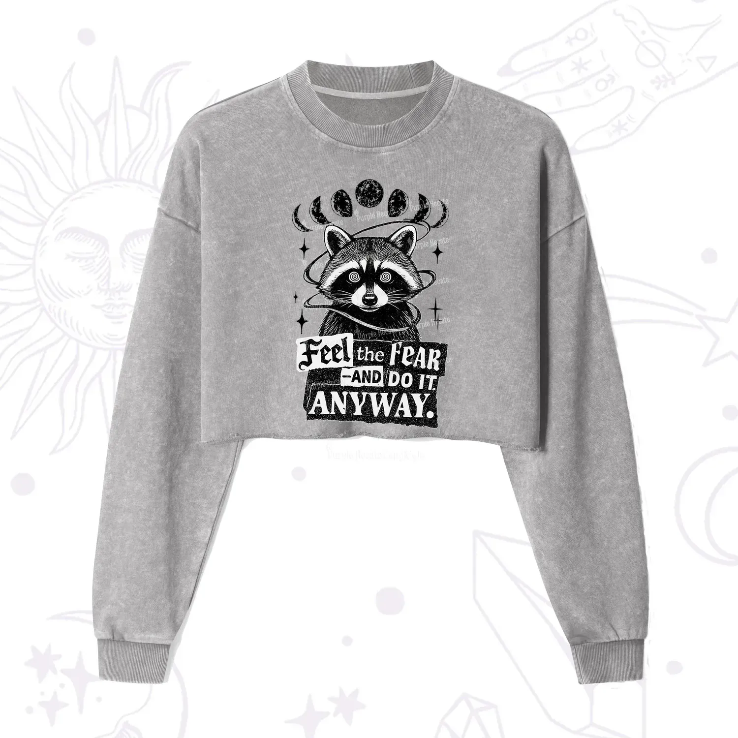 Purplehecate Feel The Fear And Do It Anyway Raccoon Cropped Washed Sweatshirt