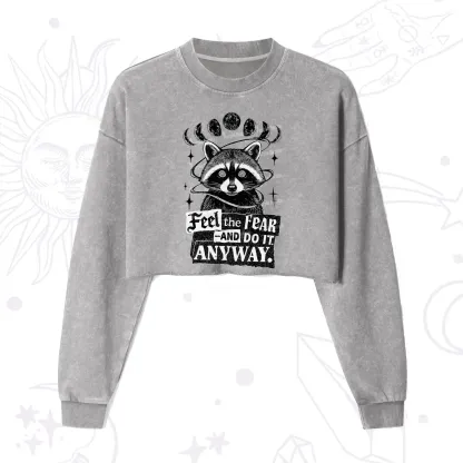 Purplehecate Feel The Fear And Do It Anyway Raccoon Cropped Washed Sweatshirt