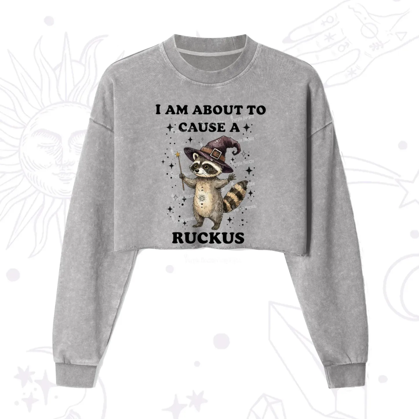Purplehecate I Am About To Cause A Ruckus Cropped Washed Sweatshirt