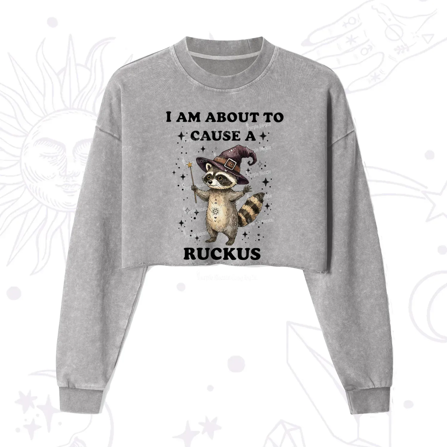 Purplehecate I Am About To Cause A Ruckus Cropped Washed Sweatshirt