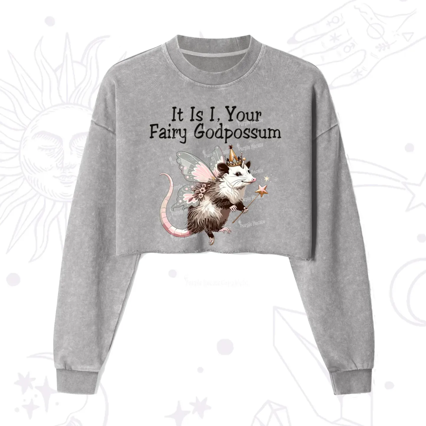 Purplehecate It Is I Your Fairy Godpossum Cropped Washed Sweatshirt