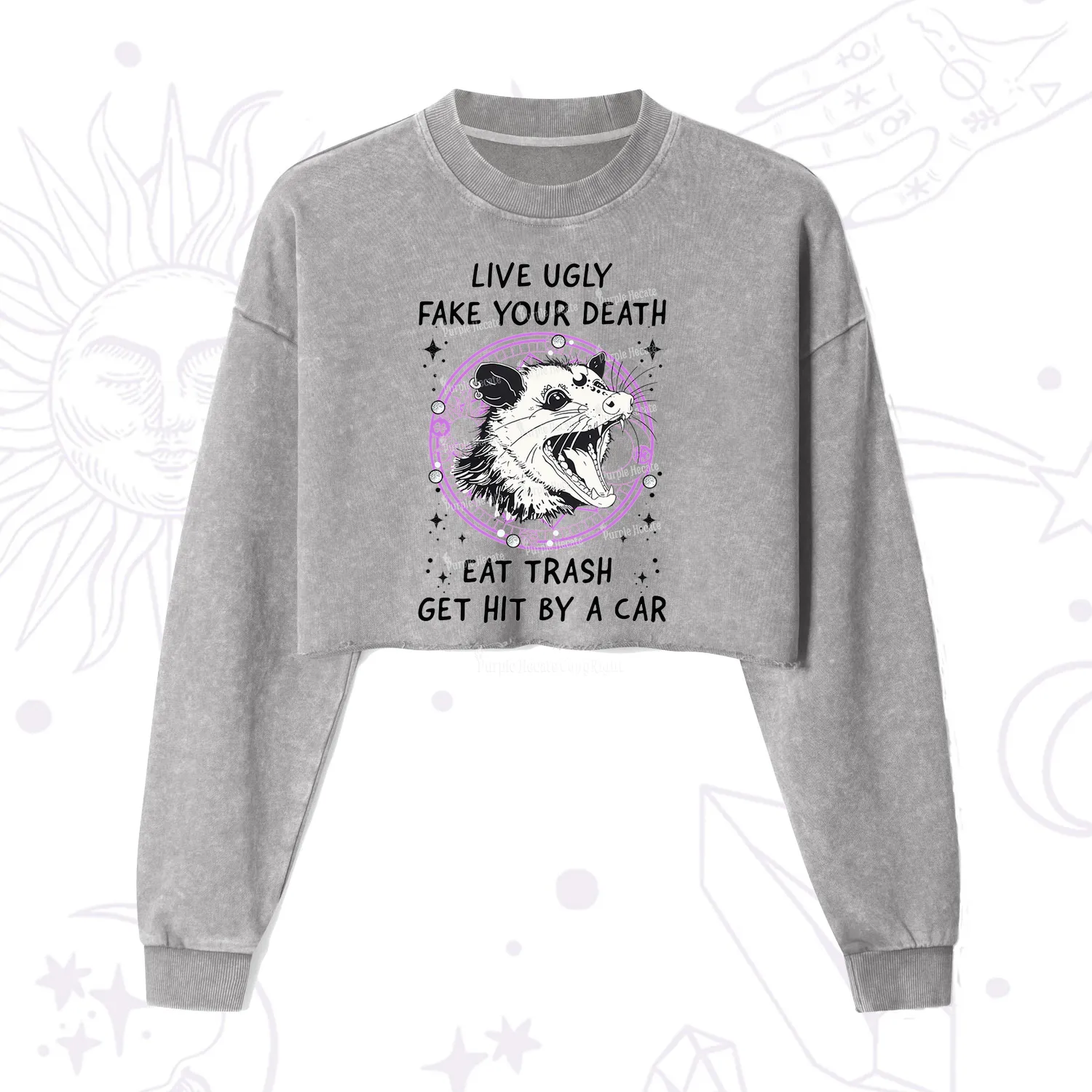 Purplehecate Live Ugly Fake Your Death Cropped Washed Sweatshirt