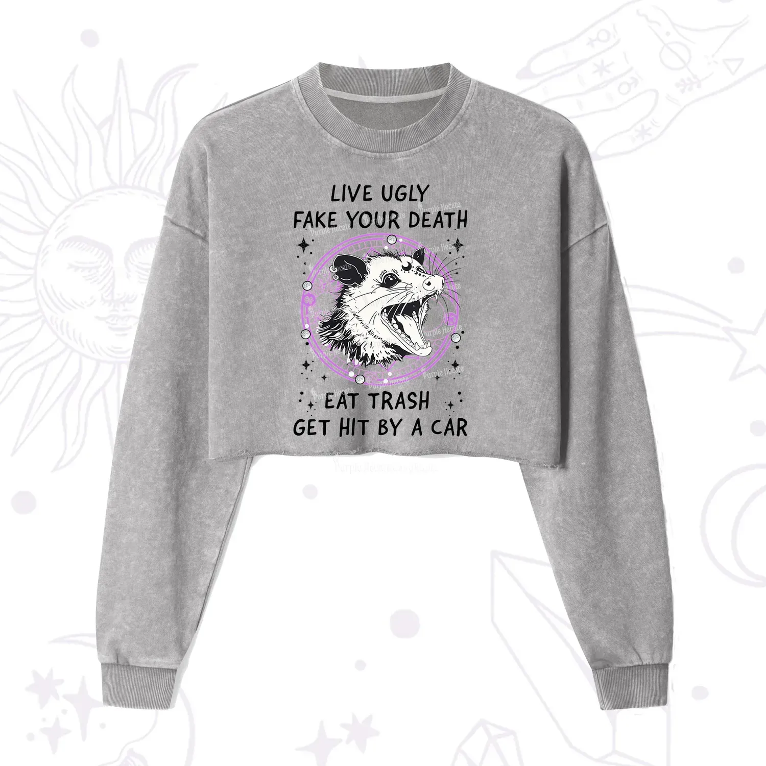 Purplehecate Live Ugly Fake Your Death Cropped Washed Sweatshirt