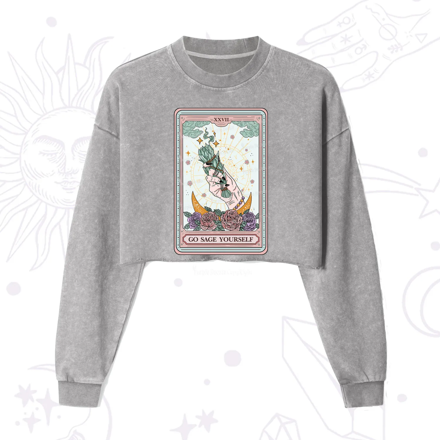 Purplehecate The Go Sage Yourself Tarot Cropped Washed Sweatshirt