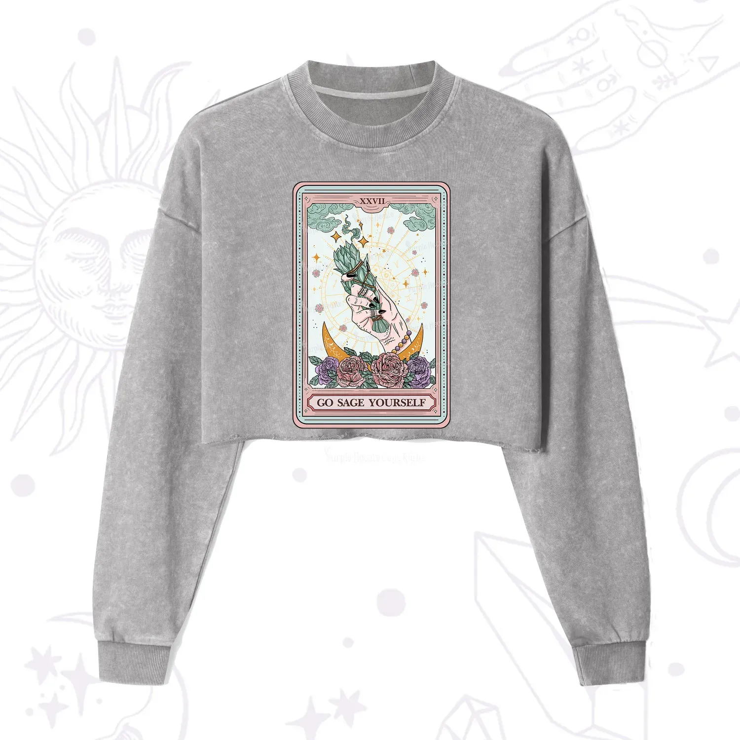 Purplehecate The Go Sage Yourself Tarot Cropped Washed Sweatshirt