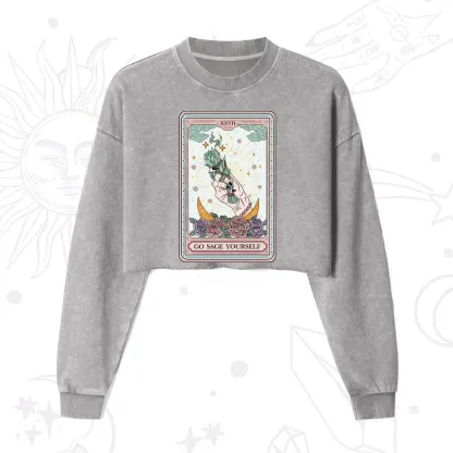 Purplehecate The Go Sage Yourself Tarot Cropped Washed Sweatshirt