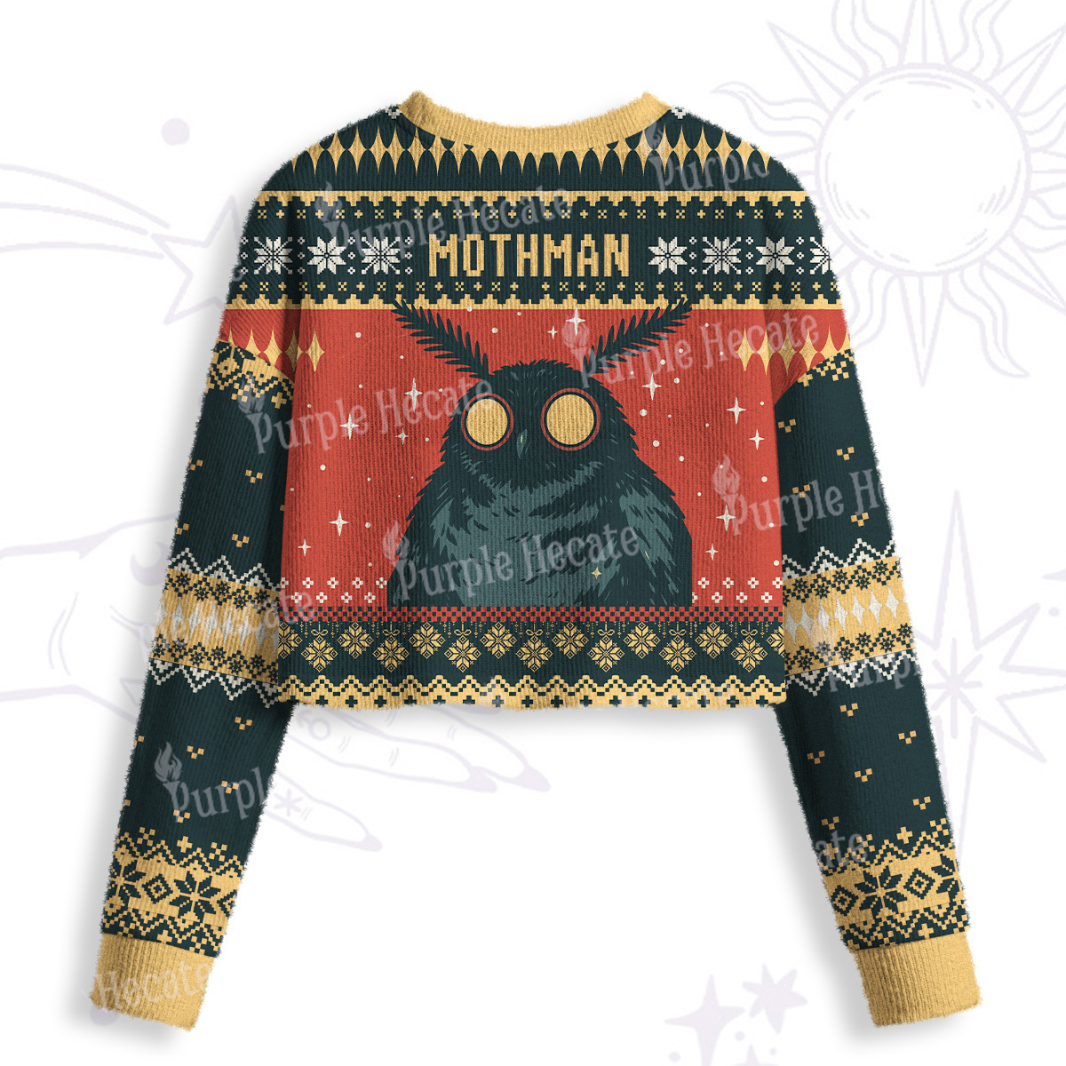 Purplehecate Mothman Eating Soup Crop Fuzzy Ugly Sweatshirt