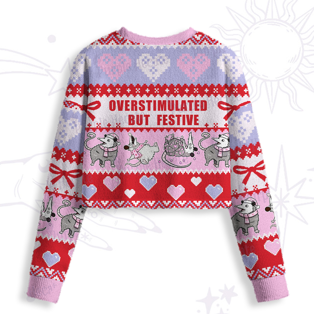 Purplehecate Overstimulated But Festive Possum Valentine Crop Fuzzy Ugly Sweatshirt