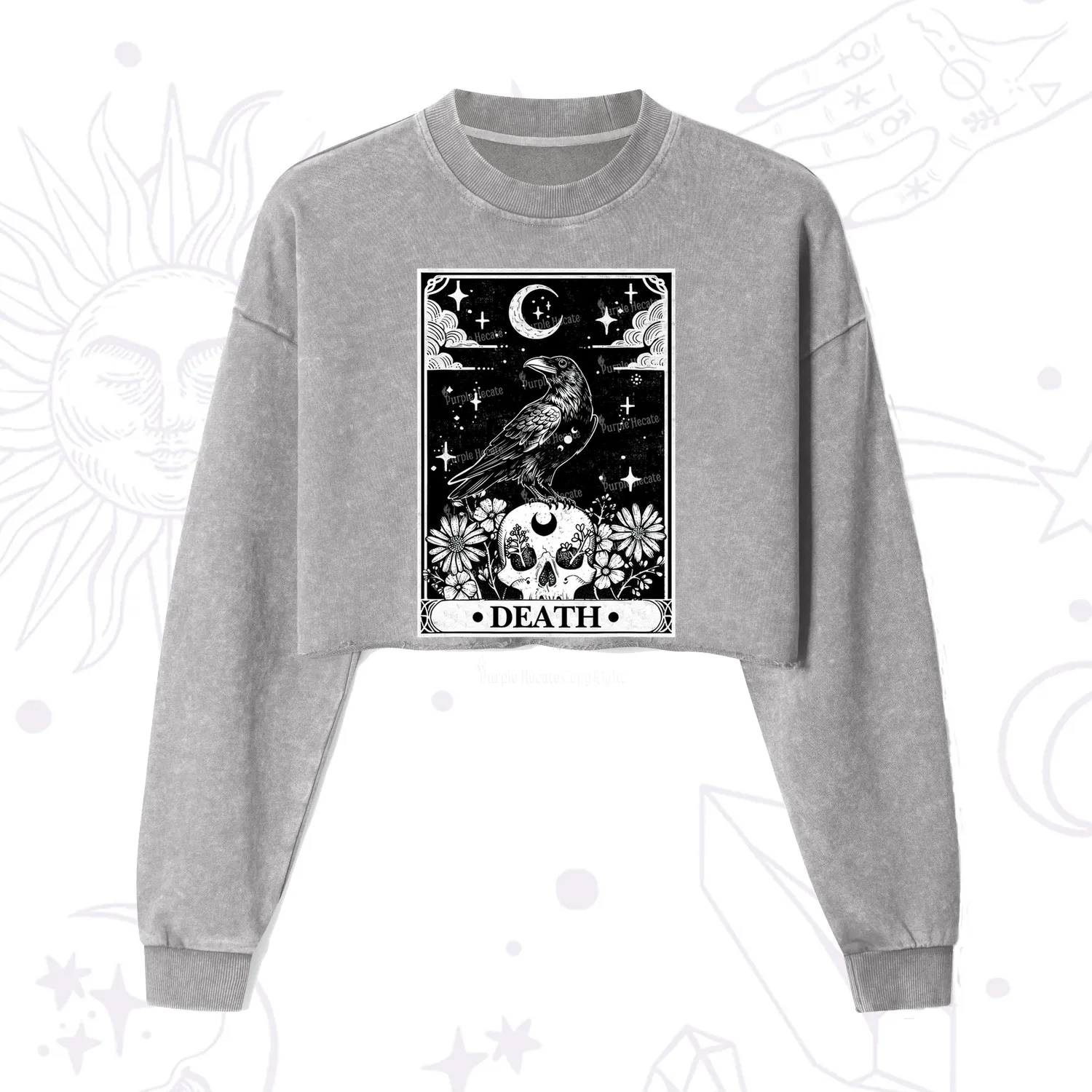 Purplehecate The Crow Death Tarot Cropped Washed Sweatshirt