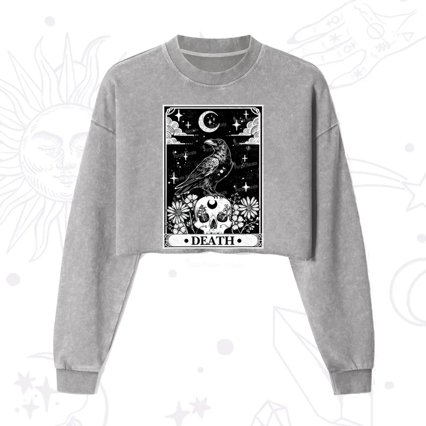 Purplehecate The Crow Death Tarot Cropped Washed Sweatshirt