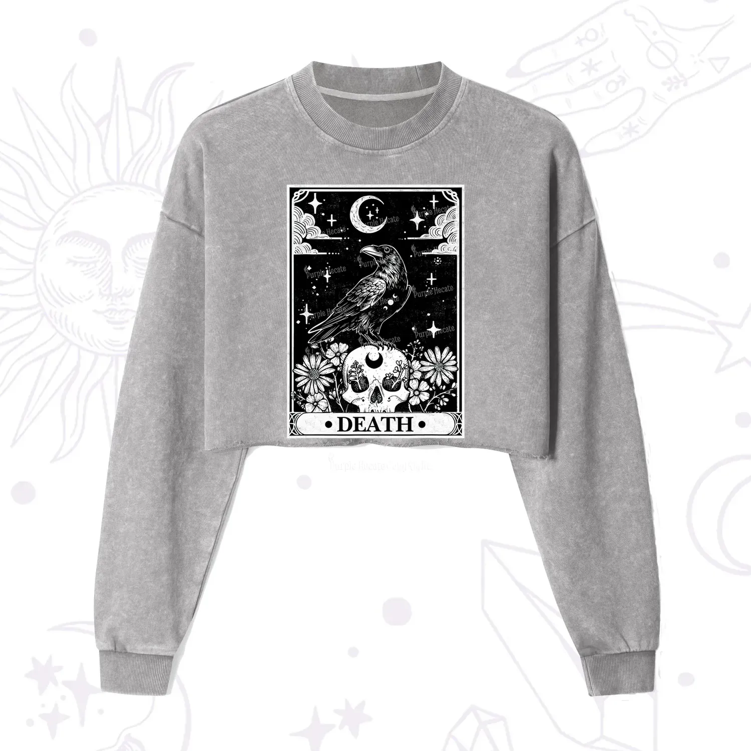 Purplehecate The Crow Death Tarot Cropped Washed Sweatshirt