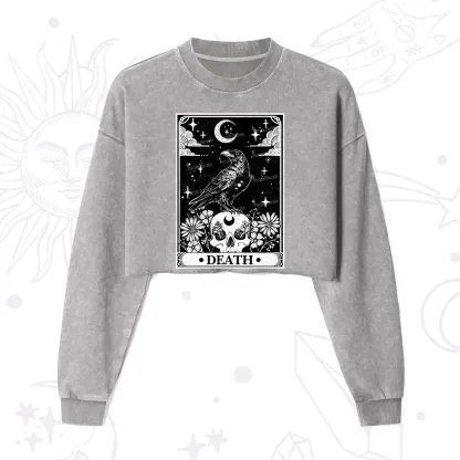 Purplehecate The Crow Death Tarot Cropped Washed Sweatshirt