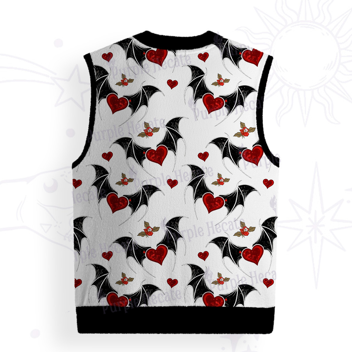 Purplehecate Dark Romance Bat & Heart Ugly Sweater Vest