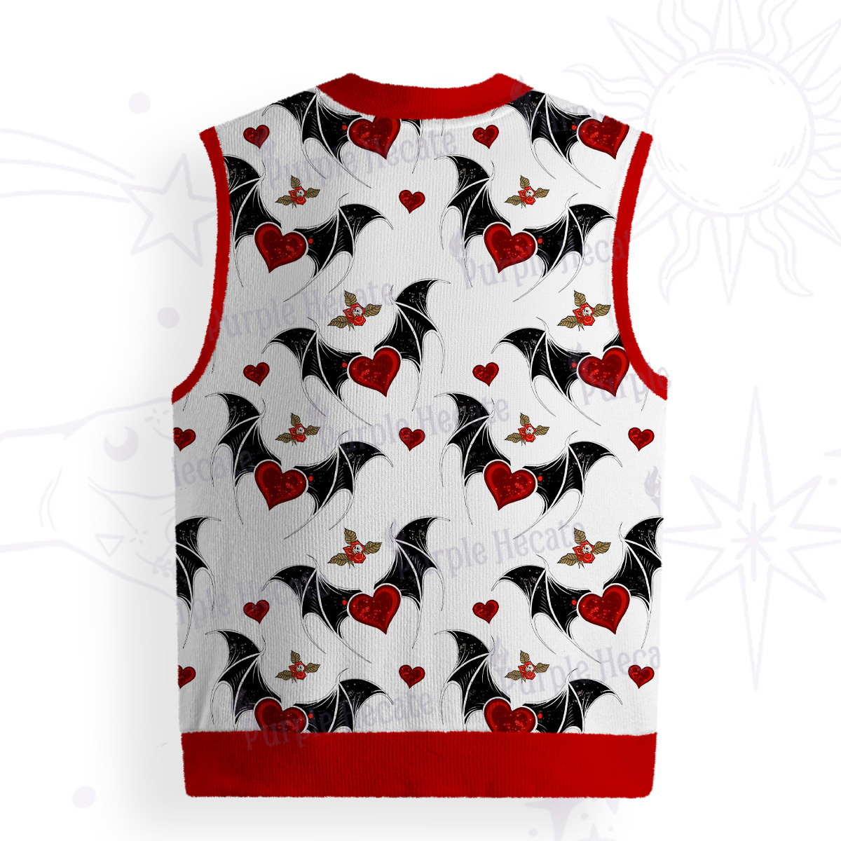 Purplehecate Dark Romance Bat & Heart Ugly Sweater Vest
