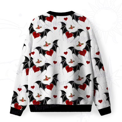Purplehecate Dark Romance Bat & Heart Fuzzy Ugly Sweatshirt