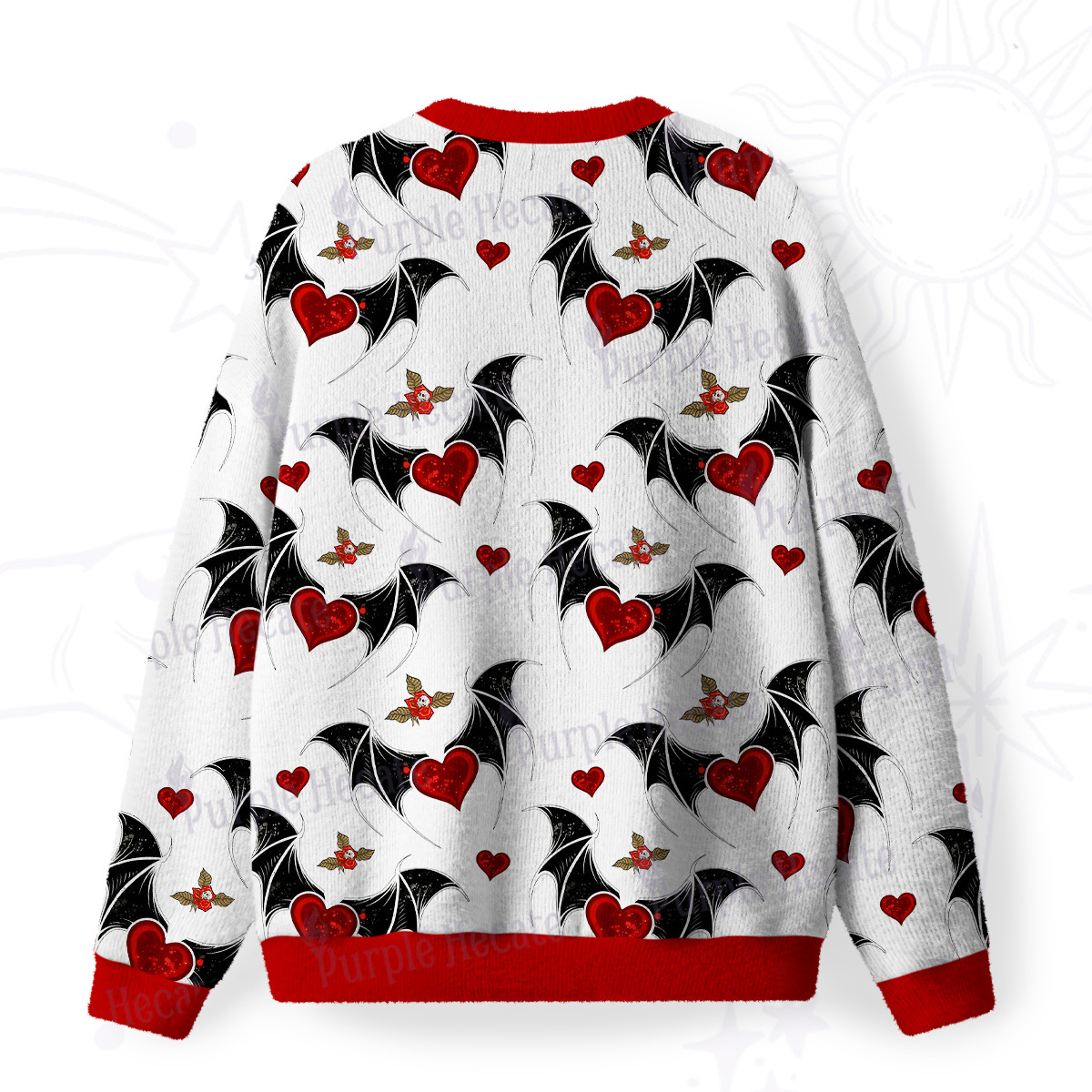 Purplehecate Dark Romance Bat & Heart Fuzzy Ugly Sweatshirt
