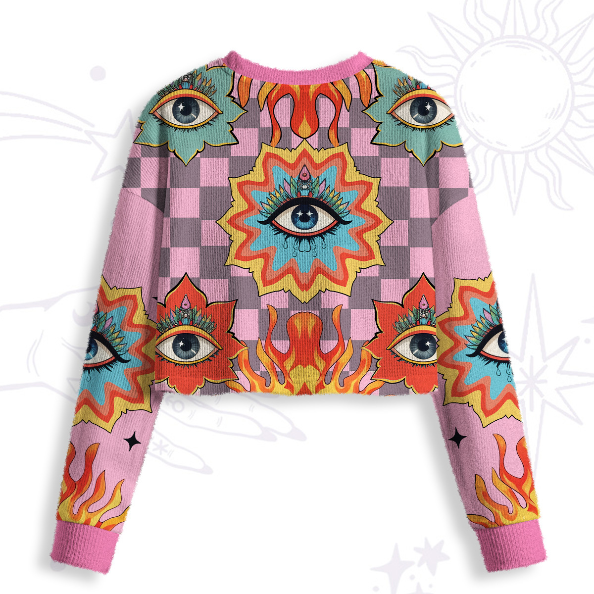 Purplehecate Awakening Flame Crop Fuzzy Ugly Sweatshirt