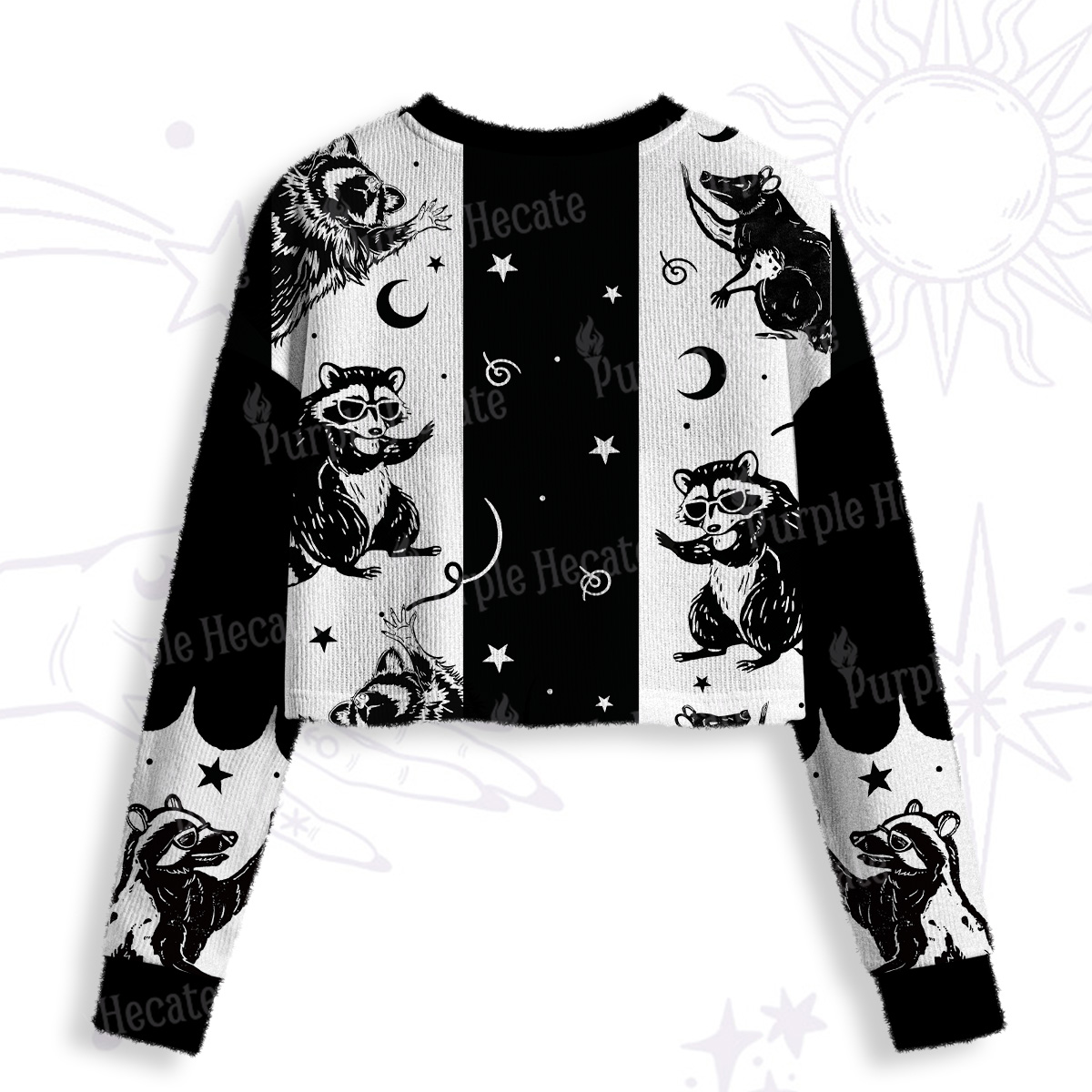 Purplehecate Galactic Raccoon Club Crop Fuzzy Ugly Sweatshirt