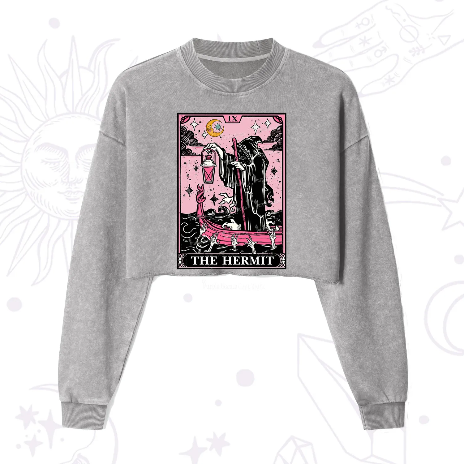 Purplehecate The Hermit Tarot Card Cropped Washed Sweatshirt