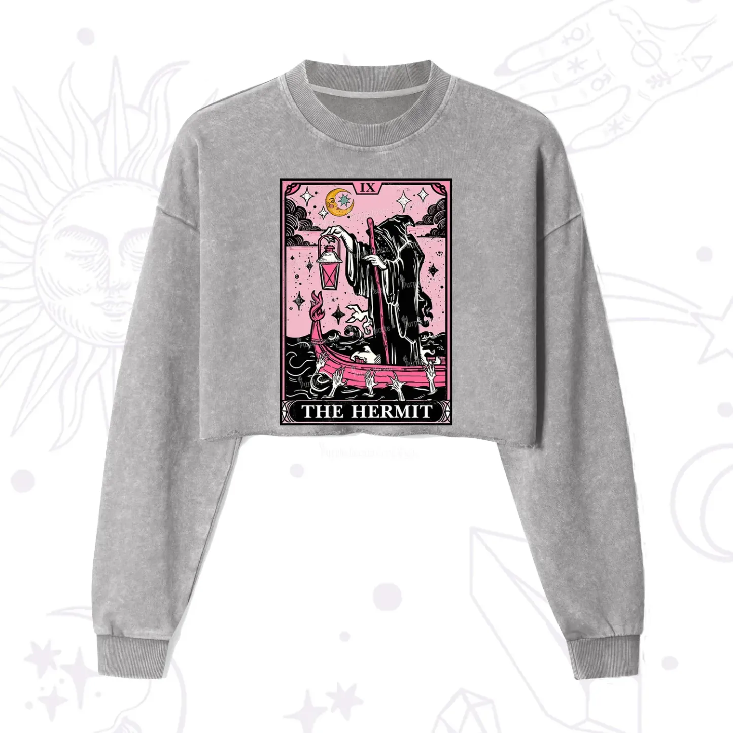 Purplehecate The Hermit Tarot Card Cropped Washed Sweatshirt