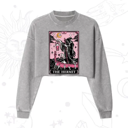 Purplehecate The Hermit Tarot Card Cropped Washed Sweatshirt