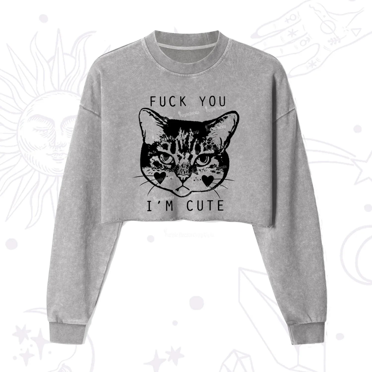 Purplehecate Fuck You I'm Cute Cropped Washed Sweatshirt