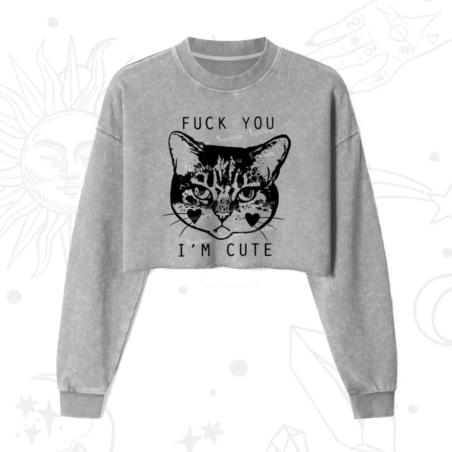 Purplehecate Fuck You I'm Cute Cropped Washed Sweatshirt