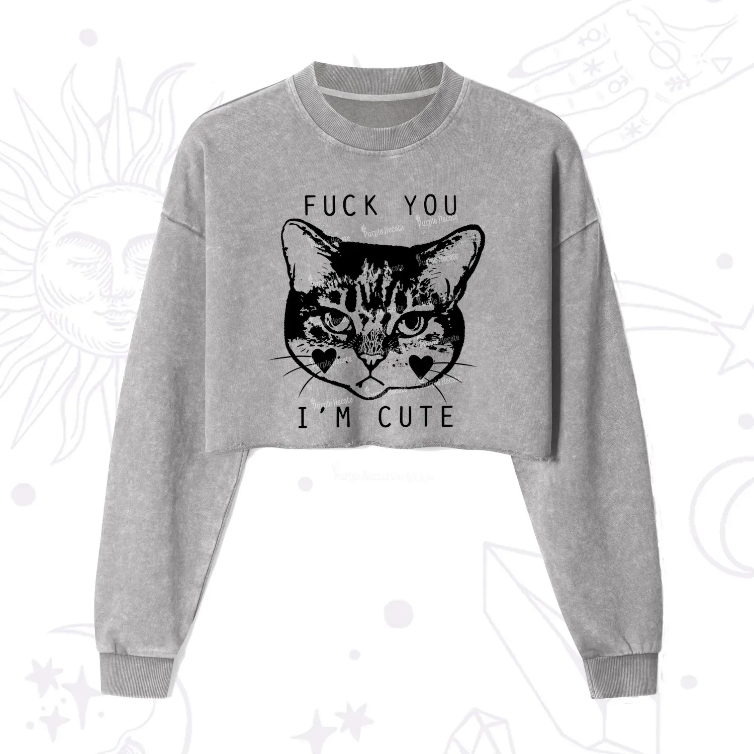 Purplehecate Fuck You I'm Cute Cropped Washed Sweatshirt
